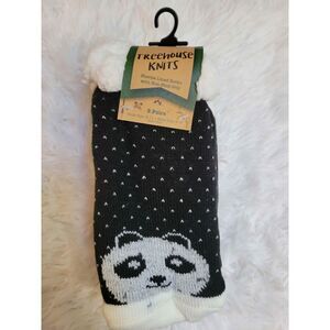 Treehouse Knits 2 Pair Thick Knit Cozy Sherpa Lined Non Skid Socks Shoe Size 5-1